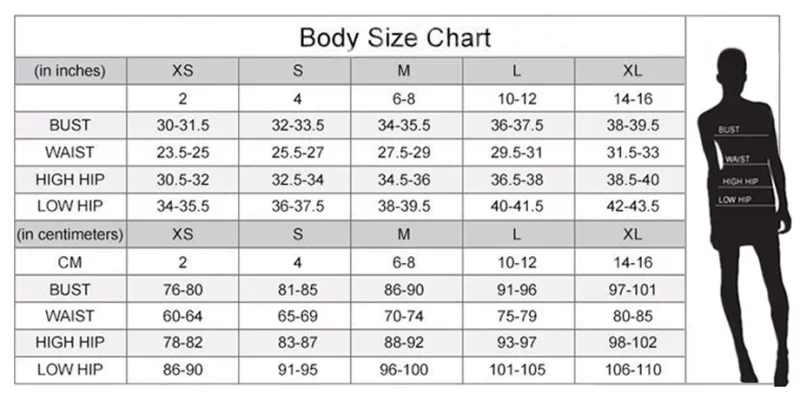 size chart green bodycon