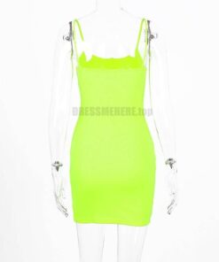 Dulzura ribbed knitted neon women mini dress sexy solid bodycon 2020 summer festival streetwear clothes party elegant clothing NEON COLOR DRESSES color: Orange|yellow green 