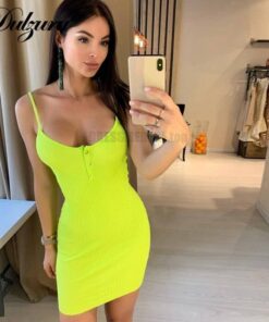 Dulzura ribbed knitted neon women mini dress sexy solid bodycon 2020 summer festival streetwear clothes party elegant clothing NEON COLOR DRESSES color: Orange|yellow green 