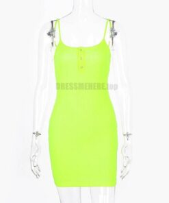 Dulzura ribbed knitted neon women mini dress sexy solid bodycon 2020 summer festival streetwear clothes party elegant clothing NEON COLOR DRESSES Color: yellow green Size: S 