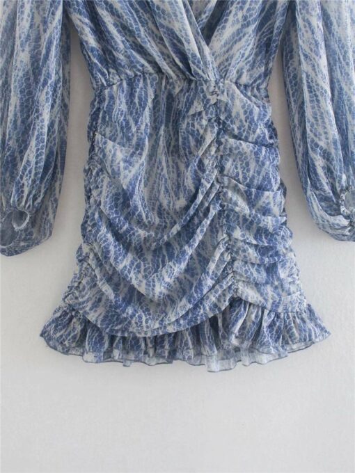 snakeskin print ruffle dress lantern sleeve v neck sexy dresses spring autumn sukienka letnia za 2020 women vestido de mujer NEON COLOR DRESSES color: Blue|Brown|Pink
