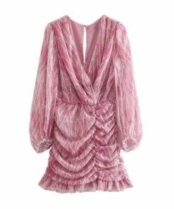 snakeskin print ruffle dress lantern sleeve v neck sexy dresses spring autumn sukienka letnia za 2020 women vestido de mujer NEON COLOR DRESSES Color: Pink Size: XS 