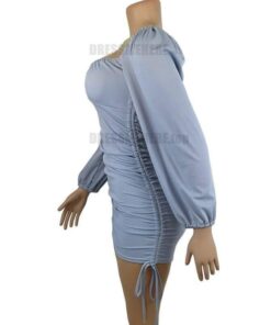 Bodycon Rushed Drawstring Puff Sleeve Mini Dress BEST BODYCON DRESSES color: Black|Blue|Light blue|Light pink|Pink|Purple|Red|White 