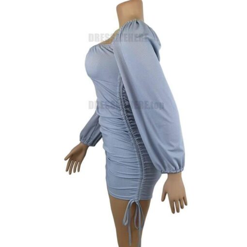 Bodycon Rushed Drawstring Puff Sleeve Mini Dress BEST BODYCON DRESSES color: Black|Blue|Light blue|Light pink|Pink|Purple|Red|White