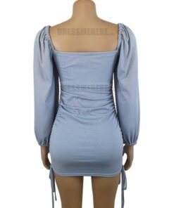 Bodycon Rushed Drawstring Puff Sleeve Mini Dress BEST BODYCON DRESSES color: Black|Blue|Light blue|Light pink|Pink|Purple|Red|White 