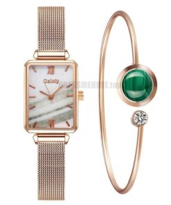 Gaiety Brand Women Watches Fashion Square Ladies Quartz Watch Bracelet Set Green Dial Simple Rose Gold Mesh Luxury Women Watches GIFTS Color: 2pcs Mesh Watch Set 