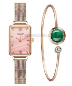 Gaiety Brand Women Watches Fashion Square Ladies Quartz Watch Bracelet Set Green Dial Simple Rose Gold Mesh Luxury Women Watches GIFTS Color: 2pcs Mesh Watch Set 