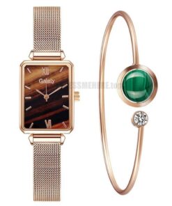 Gaiety Brand Women Watches Fashion Square Ladies Quartz Watch Bracelet Set Green Dial Simple Rose Gold Mesh Luxury Women Watches GIFTS Color: 2pcs Mesh Watch Set 