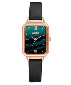 Gaiety Brand Women Watches Fashion Square Ladies Quartz Watch Bracelet Set Green Dial Simple Rose Gold Mesh Luxury Women Watches GIFTS Color: 1pc Leather Watch 