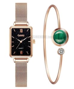 Gaiety Brand Women Watches Fashion Square Ladies Quartz Watch Bracelet Set Green Dial Simple Rose Gold Mesh Luxury Women Watches GIFTS Color: 2pcs Mesh Watch Set 