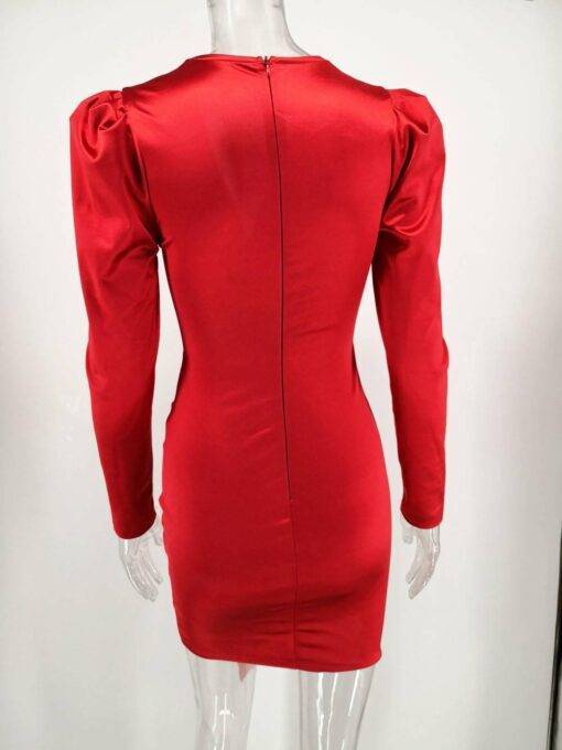 Satin Puff Long Sleeve Wrap Fold Mini Dresses SATIN TULIP HEM MINI DRESSES color: Blue|Red