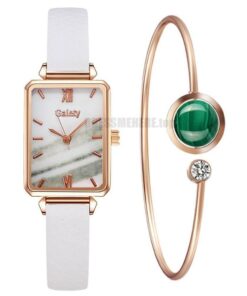 Women Square Quartz Bracelet Set Green Set Watch  GIFTS Color: 2pcs Leather Set 