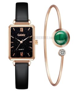 Women Square Quartz Bracelet Set Green Set Watch  GIFTS Color: 2pcs Leather Set 