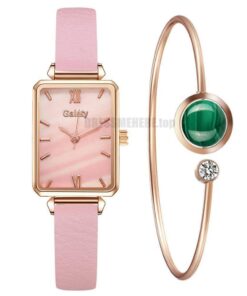 Women Square Quartz Bracelet Set Green Set Watch  GIFTS Color: 2pcs Leather Set 