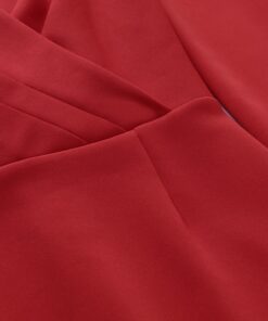 Elegant Buckle Belt V Neck Long Puff Sleeve Mid Calf Pencil Dress BUCKLE DRESSES color: Black|Red|White 