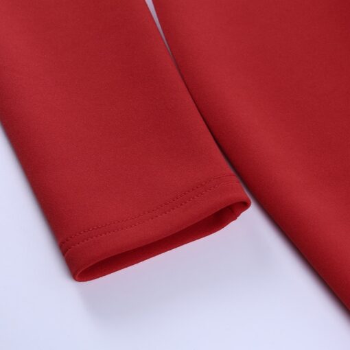 Elegant Buckle Belt V Neck Long Puff Sleeve Mid Calf Pencil Dress BUCKLE DRESSES color: Black|Red|White