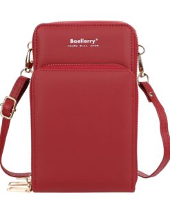 Mini Women Messenger Bags With Phone Pocket ACCESSORIES Color: Dark Red 3 Pocket Size: Mini(Max Length<20cm) 