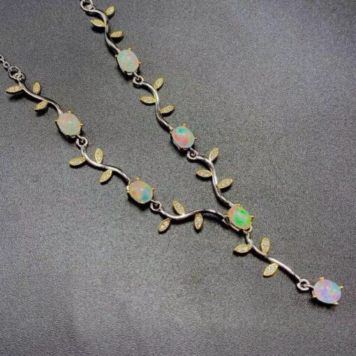 Natural Oval Opal Silver Fire Color Necklace ACCESSORIES ba2a9c6c8c77e03f83ef8b: 45cm