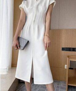Dress for Work New Summer Women Solid Color Elegant White Party Bodycon Work Office Lady Female Slim Dress DRESSES FOR WORK color: Black|White