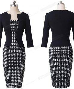 Nice-forever One-piece Faux Jacket Vintage Elegant Patterns Work dress Office Bodycon Female 3/4 Sleeve Sheath Women Dress b237 BEST BODYCON DRESSES color: Black and Flower|Blk and houndstooth|Light pink|Navy and white 