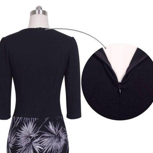 Nice-forever One-piece Faux Jacket Vintage Elegant Patterns Work dress Office Bodycon Female 3/4 Sleeve Sheath Women Dress b237 BEST BODYCON DRESSES color: Black and Flower|Blk and houndstooth|Light pink|Navy and white