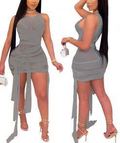 Ribbons Mesh See Through Bodycon Party Dresses Summer Women Sexy Clubwear Mini Dress Solid Sleeveless Female Outfits Vestidos BEST BODYCON DRESSES color: C|D|E|F|G|H|I|J|K|L1|N|O|P|Q|R|S1|T|U 