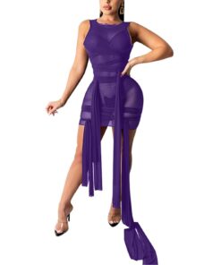 Ribbons Mesh See Through Bodycon Party Dresses Summer Women Sexy Clubwear Mini Dress Solid Sleeveless Female Outfits Vestidos BEST BODYCON DRESSES Color: H Size: 4XL 