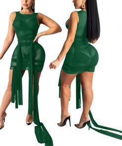 Ribbons Mesh See Through Bodycon Party Dresses Summer Women Sexy Clubwear Mini Dress Solid Sleeveless Female Outfits Vestidos BEST BODYCON DRESSES color: C|D|E|F|G|H|I|J|K|L1|N|O|P|Q|R|S1|T|U 