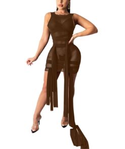Ribbons Mesh See Through Bodycon Party Dresses Summer Women Sexy Clubwear Mini Dress Solid Sleeveless Female Outfits Vestidos BEST BODYCON DRESSES Color: N Size: 4XL 