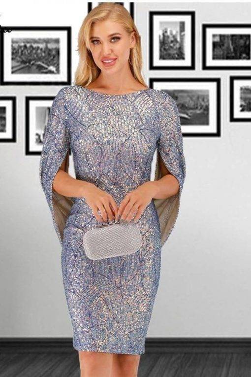 Sequin Summer Vintage Midi Evening Party Dress BEST BODYCON DRESSES color: Blue