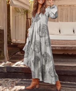 Bohemian Shirt Dress Women’s Maxi Sundress ZANZEA 2021 Spring Elegant Casual V Neck Ruflle Vestido Female Long Sleeve Tunic Robe NEON COLOR DRESSES Color: C White Size: XXXL 