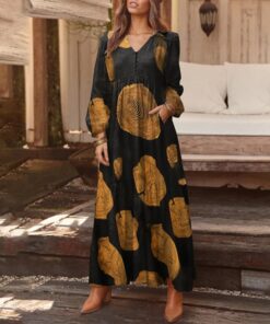 Bohemian Shirt Dress Women’s Maxi Sundress ZANZEA 2021 Spring Elegant Casual V Neck Ruflle Vestido Female Long Sleeve Tunic Robe NEON COLOR DRESSES Color: C Yellow Size: XXL 