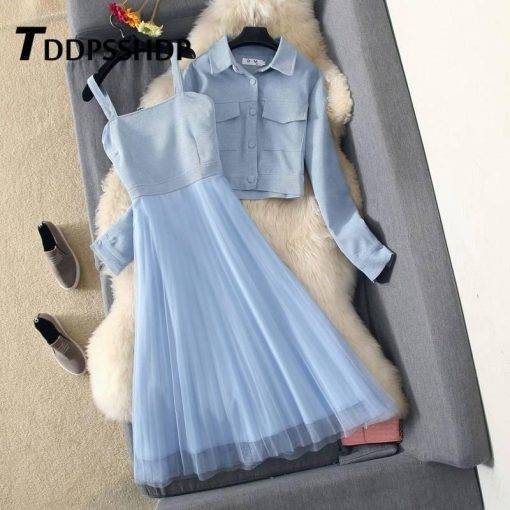 Fashion 2019 Women Dress with Out Wear Apricot Blue Pink Color Two Piece Suit Spring Female Dresses DRESSES FOR WORK color: apricot|Blue|Pink