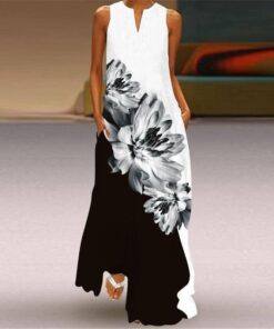 MOVOKAKA 2021 Fashion Summer Dress Women Robe Elegant Casual Plus Size Long Dresses Woman Sleeveless Girl Beach Maxi Dress Women PLUS SIZE BOHO MAXI DRESSES Color: VLCQ-112 Size: M 