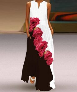 MOVOKAKA 2021 Fashion Summer Dress Women Robe Elegant Casual Plus Size Long Dresses Woman Sleeveless Girl Beach Maxi Dress Women PLUS SIZE BOHO MAXI DRESSES Color: VLCQ-109 Size: 5XL 