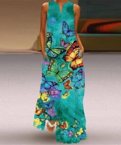 MOVOKAKA 2021 Fashion Summer Dress Women Robe Elegant Casual Plus Size Long Dresses Woman Sleeveless Girl Beach Maxi Dress Women PLUS SIZE BOHO MAXI DRESSES Color: VLCQ-115 Size: 5XL 