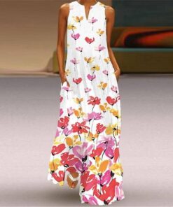 MOVOKAKA 2021 Fashion Summer Dress Women Robe Elegant Casual Plus Size Long Dresses Woman Sleeveless Girl Beach Maxi Dress Women PLUS SIZE BOHO MAXI DRESSES Color: VLCQ-113 Size: 5XL 