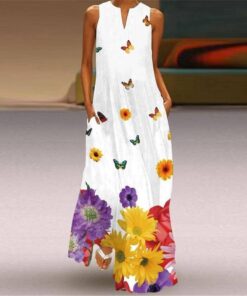 MOVOKAKA 2021 Fashion Summer Dress Women Robe Elegant Casual Plus Size Long Dresses Woman Sleeveless Girl Beach Maxi Dress Women PLUS SIZE BOHO MAXI DRESSES Color: VLCQ-119 Size: 5XL 