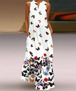 MOVOKAKA 2021 Fashion Summer Dress Women Robe Elegant Casual Plus Size Long Dresses Woman Sleeveless Girl Beach Maxi Dress Women PLUS SIZE BOHO MAXI DRESSES Color: VLCQ-117 Size: 5XL 