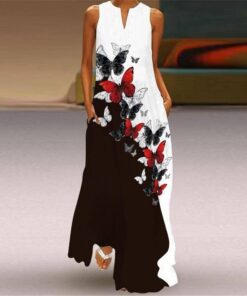 MOVOKAKA 2021 Fashion Summer Dress Women Robe Elegant Casual Plus Size Long Dresses Woman Sleeveless Girl Beach Maxi Dress Women PLUS SIZE BOHO MAXI DRESSES Color: VLCQ-127 Size: 5XL 