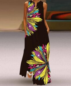 MOVOKAKA 2021 Fashion Summer Dress Women Robe Elegant Casual Plus Size Long Dresses Woman Sleeveless Girl Beach Maxi Dress Women PLUS SIZE BOHO MAXI DRESSES Color: VLCQ-126 Size: 5XL 