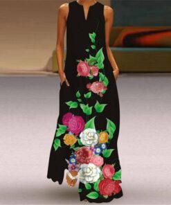 MOVOKAKA 2021 Fashion Summer Dress Women Robe Elegant Casual Plus Size Long Dresses Woman Sleeveless Girl Beach Maxi Dress Women PLUS SIZE BOHO MAXI DRESSES Color: VLCQ-125 Size: 5XL 