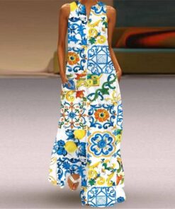 MOVOKAKA 2021 Fashion Summer Dress Women Robe Elegant Casual Plus Size Long Dresses Woman Sleeveless Girl Beach Maxi Dress Women PLUS SIZE BOHO MAXI DRESSES Color: VLCQ-129 Size: 5XL 