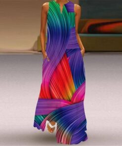 MOVOKAKA 2021 Fashion Summer Dress Women Robe Elegant Casual Plus Size Long Dresses Woman Sleeveless Girl Beach Maxi Dress Women PLUS SIZE BOHO MAXI DRESSES Color: VLCQ-128 Size: 5XL 