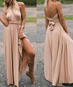 Sexy Women Multiway Wrap Convertible Boho Maxi Club Red Dress Bandage Long Dress Party Bridesmaids Infinity Robe Longue Femme PLUNGE MAXI DRESSES Color: Champagne Size: S 