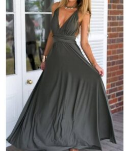 Sexy Women Multiway Wrap Convertible Boho Maxi Club Red Dress Bandage Long Dress Party Bridesmaids Infinity Robe Longue Femme PLUNGE MAXI DRESSES Color: Gray Size: S 