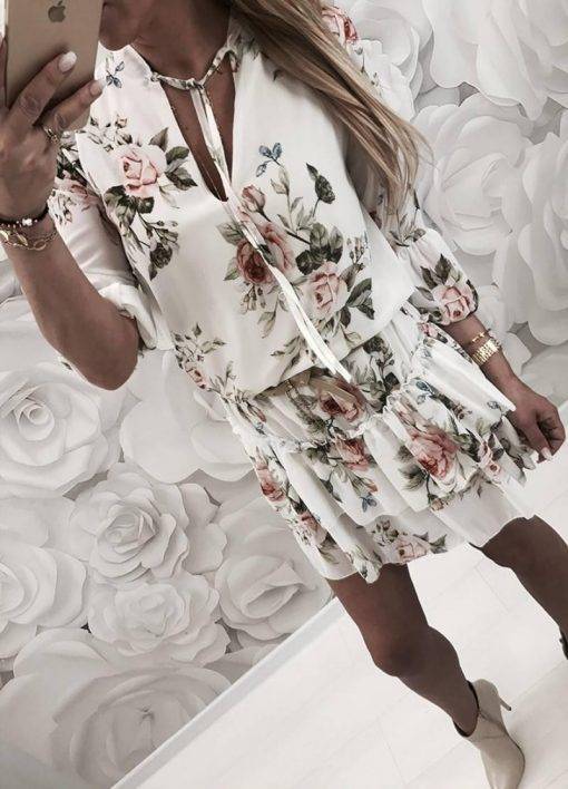 Vintage Women’s Wrap Summer V-Neck Boho Floral Print Dress Elegant Ladies Holiday Beach Mini Sundress Plus Size DAYTIME DRESSES color: Black|White