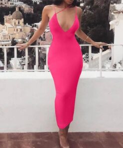 Women Ladies Solid Sexy Skinny Slim Bodycon Sleeveless Hollow Out Summer Clubwear Party Long Maxi Dress NEON GREEN DRESSES Color: Pink Size: S 